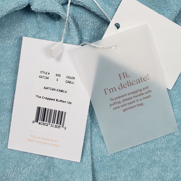 Andie The Cropped Button Up Sz Small Cabana Blue Terry Cloth Lounge & Resort Top - Picture 3 of 16